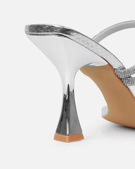 Zita Silver Metallic Snake Diamante Mid Heeled Mules